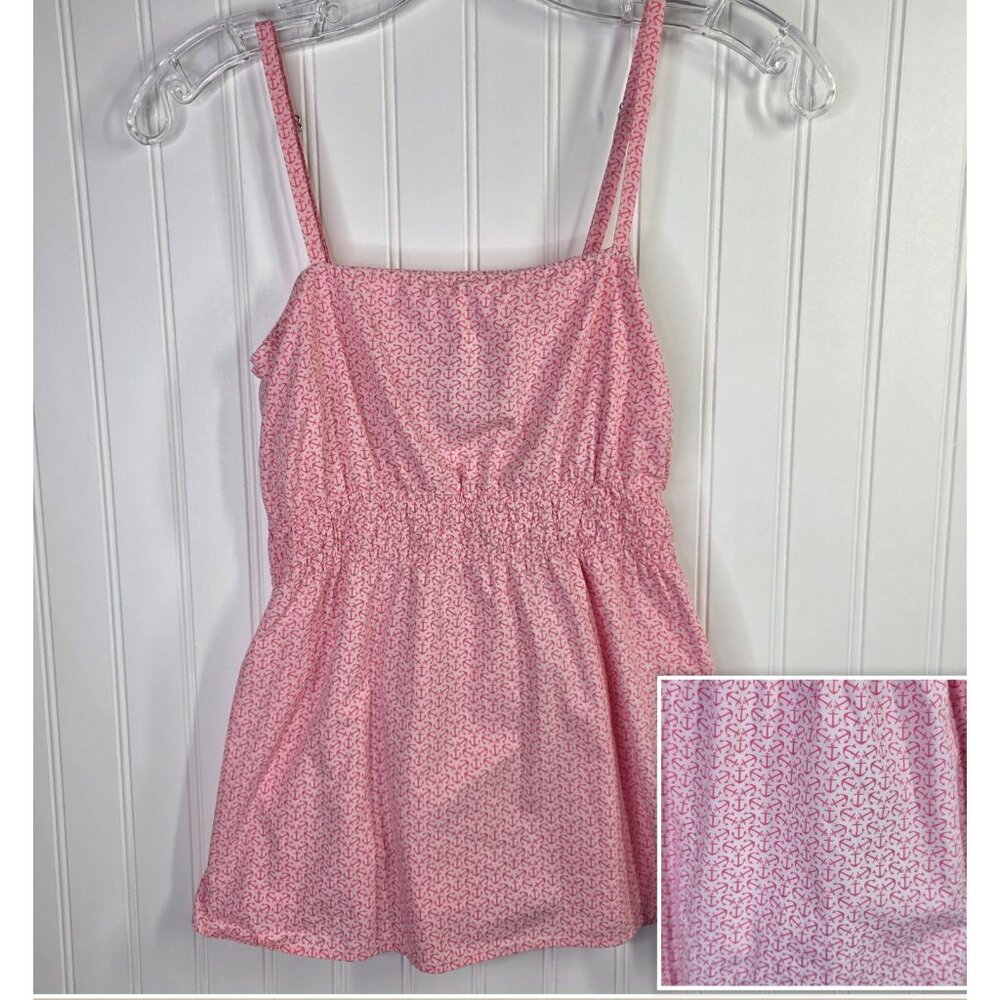 Vineyard Vines Tank Top Womens XS Pink Anchors Camisole Nautical Smocked Preppy